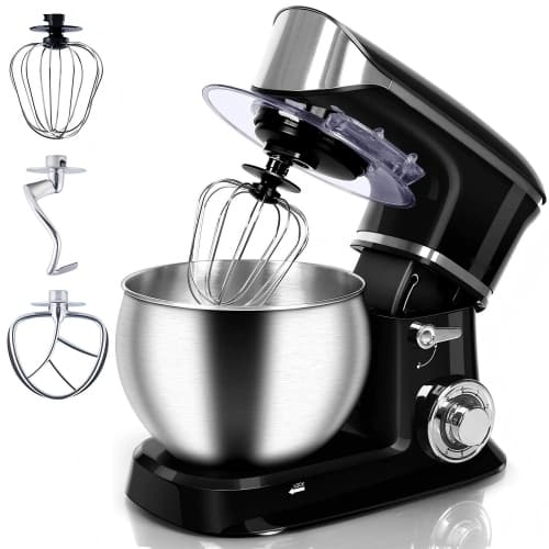 Stand Mixer, Electric Food Mixer, 6QT 400W 6-Speed Tilt-Head Kitchen Dough Mixer with Stainless Steel Bowl, Dough Hook, Wire Whip and Beater, Black