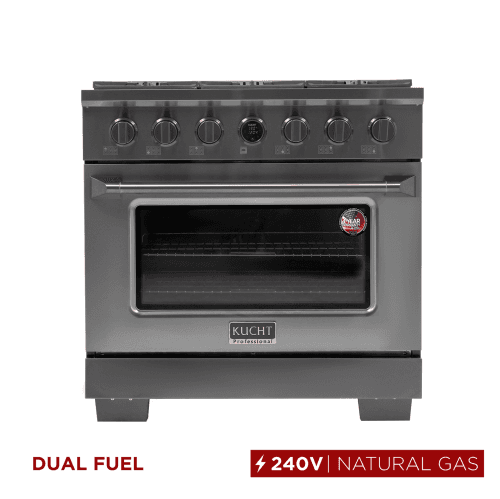 36 in. 5.2 cu. ft. 6 Burners Dual Fuel Range for Natural Gas in Titanium Stainless Steel with KUCHT Horus Thermostat - Only at Best Buy