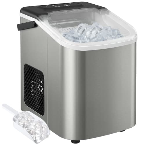 HOMCOM Portable Ice Maker Countertop, 9 Cubes Ready in 7 Mins, 26lbs/24H, 2 Sizes of Bullet, Self-Cleaning Stainless Steel Ice Machine w/ Handle Scoop Basket for Kitchen RV Camping