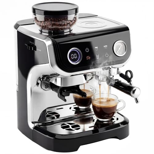 HOMCOM Espresso Machine with Built-in Grinder, 15 Bar Coffee Maker with Milk Frother, 15 Grind Settings, Compact Stainless Steel Barista Espresso Maker for Cappuccino, Latte, Black