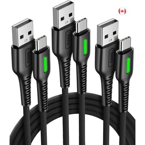 USB A to USB C Cable 3 Pack - QC 3.0 Fast Charging Type C Cables 1.6 ft 6.6 ft 6.6 ft Nylon Braided Data Cord for iPhone 17 16 15, Samsung Galaxy S25 S24 S23, Pixel