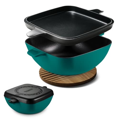 Tramontina Cultura 6.5 Quart Enameled Cast Iron Multi-Cooker with Reversible Lid - Teal