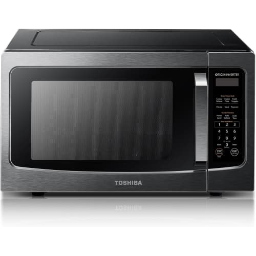 Toshiba 1.6 Cu. Ft. Countertop Microwave Oven with Inverter Technology, 1250W, Smart Sensor Cooking, Auto Defrost, Child Lock, Black Stainless Steel