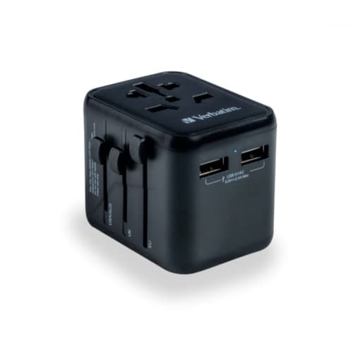 Verbatim Universal Travel Adapter with 2 USB-A Ports, International Plug Charger for 180+ Countries, All-in-One for US/EU/UK/AU/Asia, for iPhone, Samsung, Laptop & More