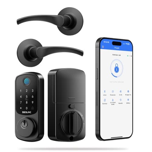 DESLOC B200 Smart Door Lock with Handles/Levers, Smart Keypad Deadbolt with Fingerprint, TTLock App for Front Door