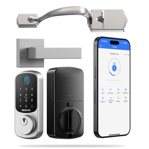 DESLOC B200 Smart Door Lock with Handles/Levers, Smart Keypad Deadbolt with Fingerprint, TTLock App for Front Door