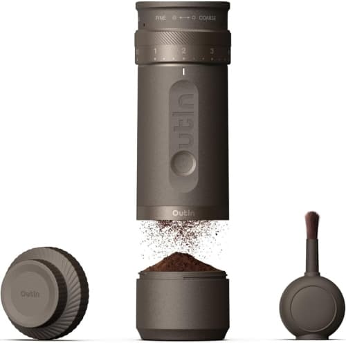 OutIn Fino Portable Electric Coffee Grinder, 28 Grind Settings Burr Grinder, USB-C Rechargeable, One-Button Auto Stop, Tundra Brown