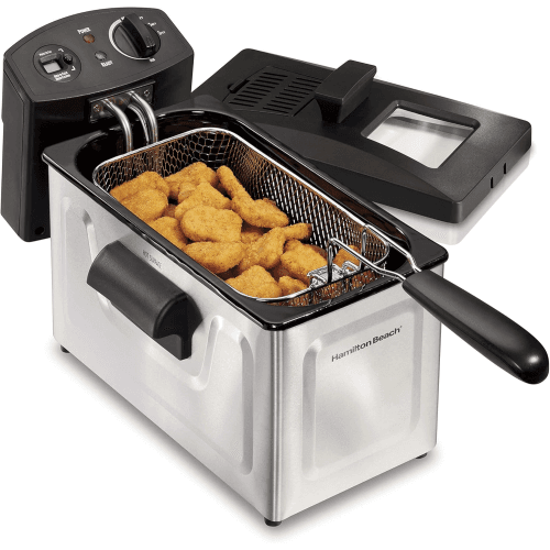 Hamilton Beach Professional Grade Electric Deep Fryer, Frying Basket with Hooks, 1500 Watts, 3 Ltrs with Viewing Window, Stainless Steel