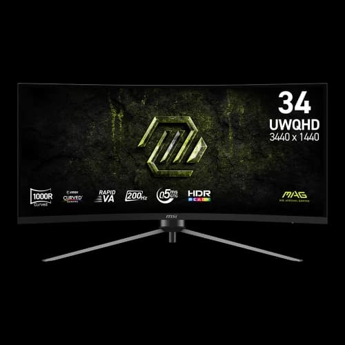 MSI 34" 3440 x 1440 (UWQHD) 200Hz 4ms (GTG) Curved VA Gaming Monitor Tilt Swivel Height adjustable (MAG 345CQRF E20)