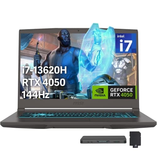 msi Thin 15.6" FHD 144Hz Gaming Laptop, Intel Core i7-13620H, NVIDIA GeForce RTX 4050, 64GB DDR4, 3TB Storage(2TB SSD+1TB Docking Station), Backlit Keyboard,Win 11, Gray