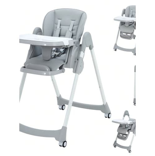 GARVEE Folding Baby High Chair With Adjustable Footrest & Backrest, Portable Highchair For Babies & Toddlers, 7 Adjustable Heights, 5-Point Harness, Removable Tray