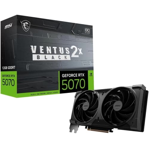 MSI GeForce RTX 5070 12G VENTUS 2X OC BLACK video card, GDDR7 12G, PCIE 5, 2542 Mhz Boost, 192 bits, HDMI x 1 (2.1b), DP x 3 (2.1a)