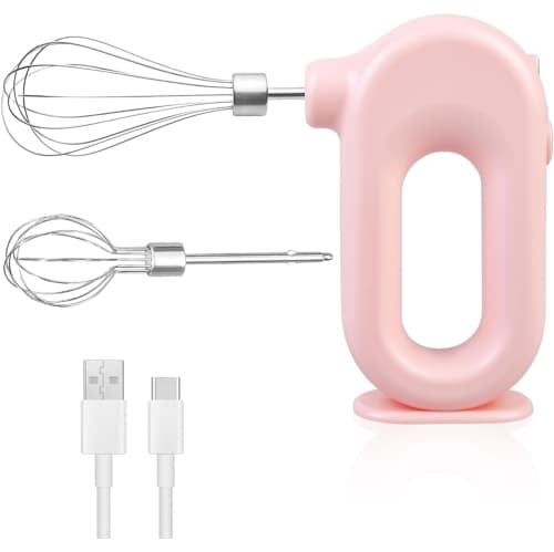Mini Hand Mixer - USB Rechargeable Dual Whisk Frother - Pink - 1pc