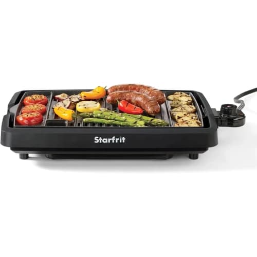 Starfrit The Rock Indoor Smokeless Electric BBQ Grill, Non-Stick 10 x 16 Inch Cooking Surface, Adjustable Temperature, 1200W Indoor Grill