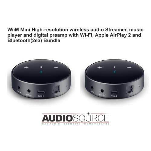 WiiM Mini High-resolution wireless audio Streamer, music player and digital preamp with Wi-Fi, Apple AirPlay 2 and Bluetooth(2ea) Bundle