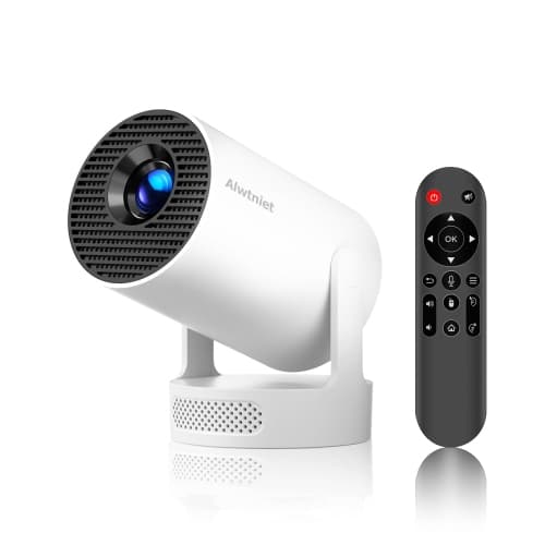 Mini Projector with WiFi6 and Bluetooth5.4, Android 14 Portable Smart Projector 4K Support, 5w Soundbase Speaker, 200ANSI & Auto Keystone, 180° Rotatable for Home Office