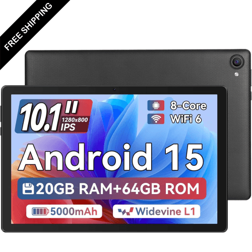 Tablet,10.1 Inch Android 15 Tablet with 20GB RAM 64GB ROM 1TB Expansion, Octa-core Processor, 5MP+8MP Camera