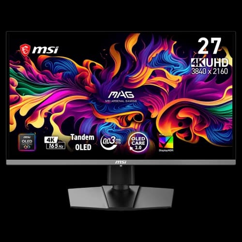 MSI 27" 3840 x 2160 (UHD) 165Hz 0.03ms (GTG) QD-OLED Gaming Monitor Height and Pivot adjustable G-SYNC Compatible FreeSync™ Premium Pro True Black HDR 400 (MAG 272UP QD-OLED E16)