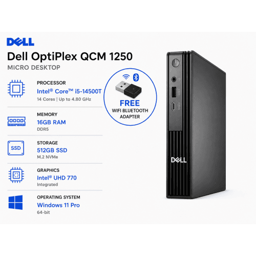 Open Box Dell Pro Micro QCM1250 | Desktop Computer (Intel Core i5-14500T/ 16GB RAM DDR5/ 512GB SSD/ Intel UHD 770 Graphics) Windows 11 Pro - 3-Year Warranty