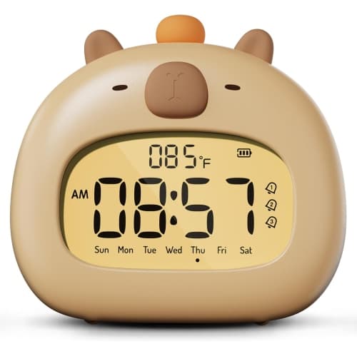 Kids Alarm Clock Elephant Design LED Night Light Digital Display 3 Alarms Date Function Baby Room Decor Light Blue 1 Piece