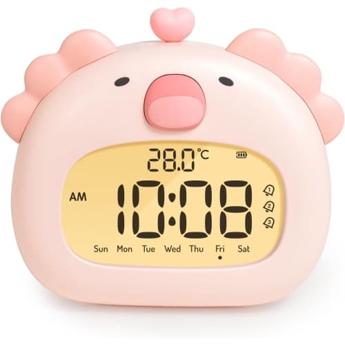 Kids Alarm Clock Elephant Design LED Night Light Digital Display 3 Alarms Date Function Baby Room Decor Light Blue 1 Piece