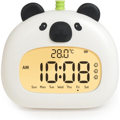 Kids Alarm Clock Elephant Design LED Night Light Digital Display 3 Alarms Date Function Baby Room Decor Light Blue 1 Piece