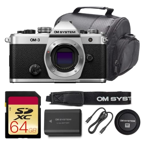 OM SYSTEM OM-3 Mirrorless Camera Bundle (V210050SW000) + 64GB Card + Camera Bag