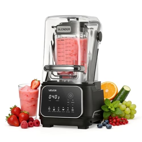 VEVOR 68 oz Professional Countertop Blenders with Shield, Blender, 2200W 26000RPM Kitchen Food Processor Combo, Self-Cleaning, Speed Adjustable, 6 Preset Menu for Smoothies, Black